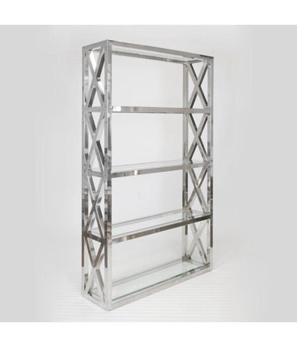 Polished Stainless "X" Etagere with Clear Glass Shelves